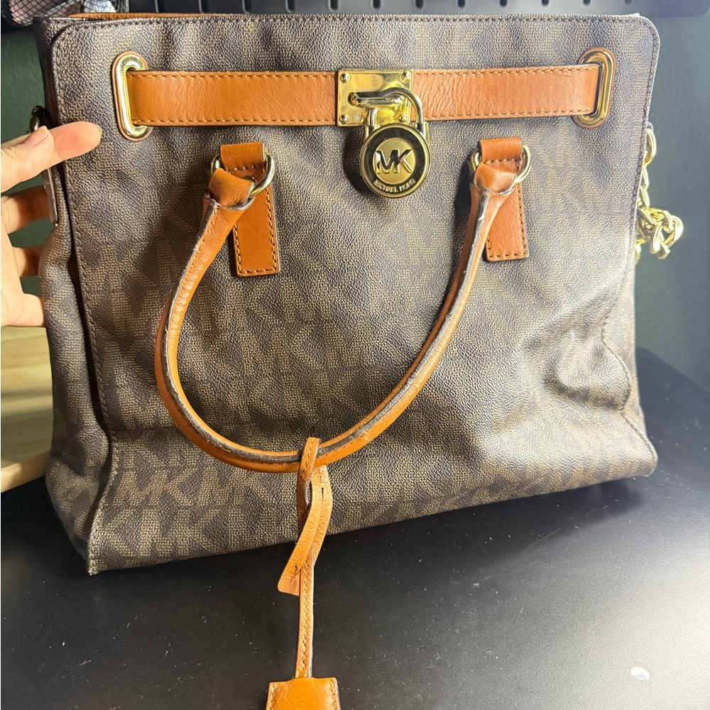Michael Kors Brown Monogram Tote with Gold Accents